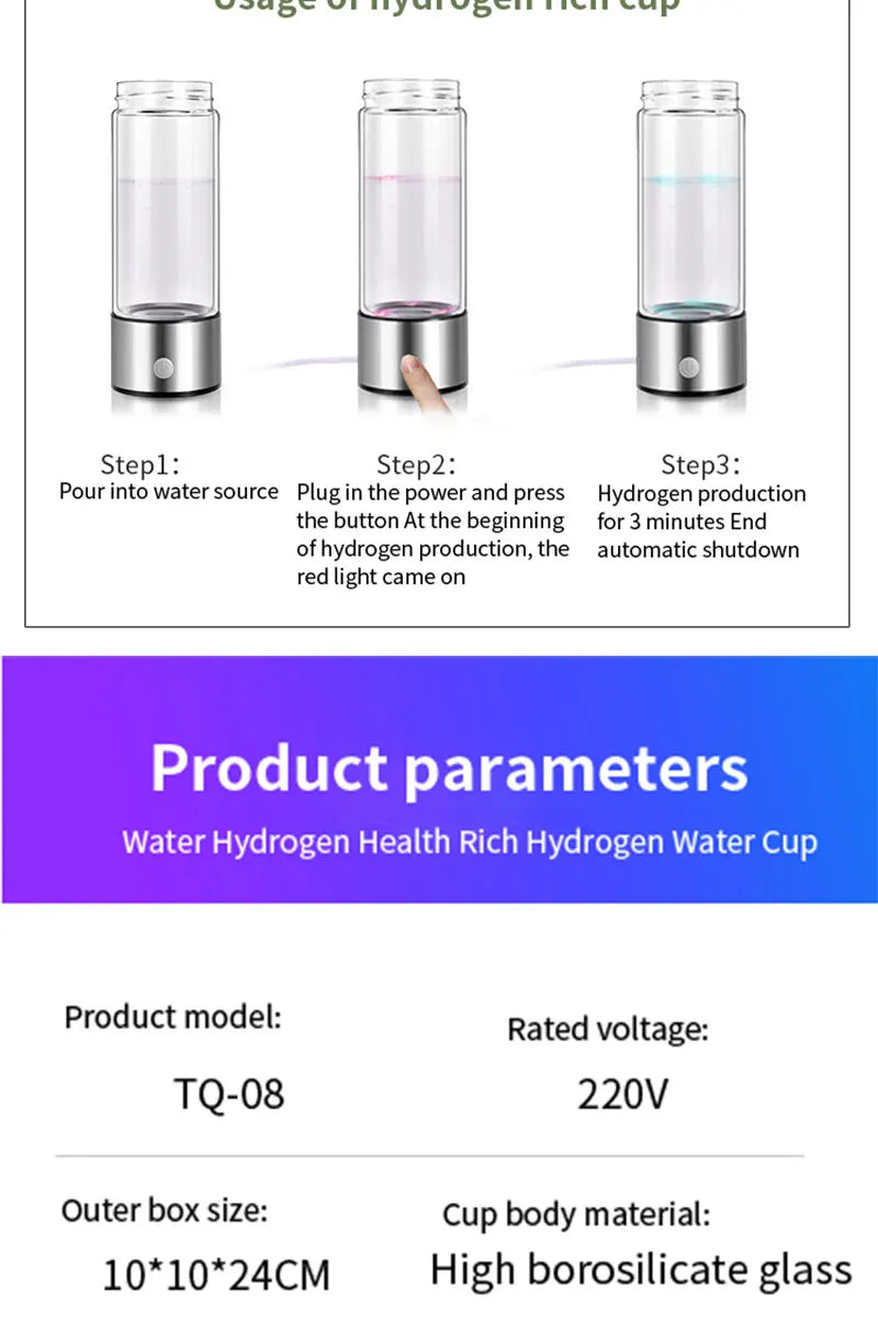 Hydrogen Rich Water Cup Portable Electric USB