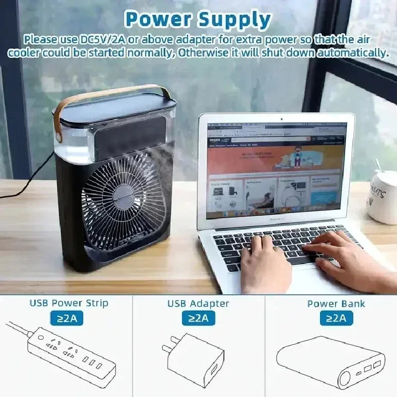Mini Portable Fan Air Conditioners USB Electric 3 In 1 Air Humidifier